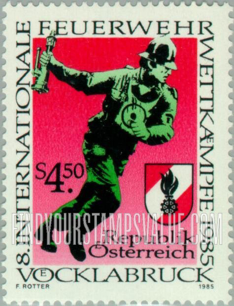 FindYourStampsValue: International Competition of Fire Brigades, Vocklabruck: Fireman, emblem