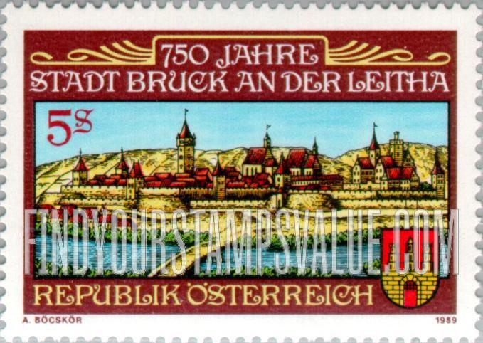 FindYourStampsValue: Bruck an der Leitha Commune, 750th Anniversary: Painting by Georg Matthaus Vischer (1628-1696)