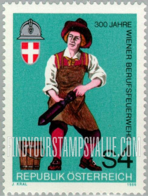 FindYourStampsValue: Vienna Fire Brigade, 300th Anniversary: Fireman, 1686