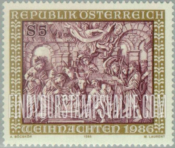 FindYourStampsValue: Christmas: The Little Crib, bas-relief by Schwanthaler (1740-1810), Schlierbach Monastery