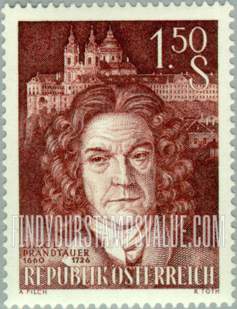 FindYourStampsValue: Jakob Prandtauer, Architect, 300th Birth Anniversary, Melk Abbey