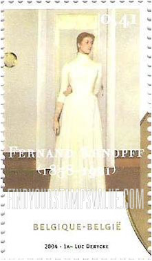 FindYourStampsValue: Art by Fernand Khnopff (1858-1921): Portrait of Marguerite Khnopff