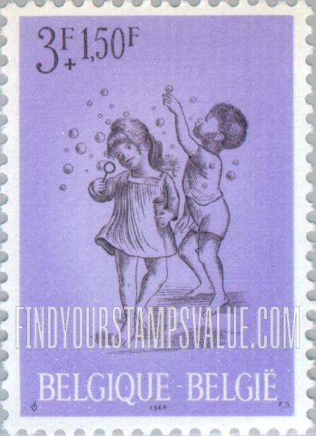 FindYourStampsValue: Semi-Postal: Girl and boy blowing soap bubbles