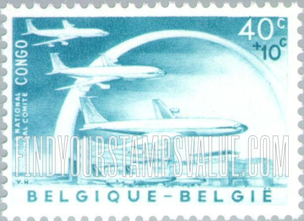 FindYourStampsValue: Semi-Postal: Brussels Airport, planes and rainbow