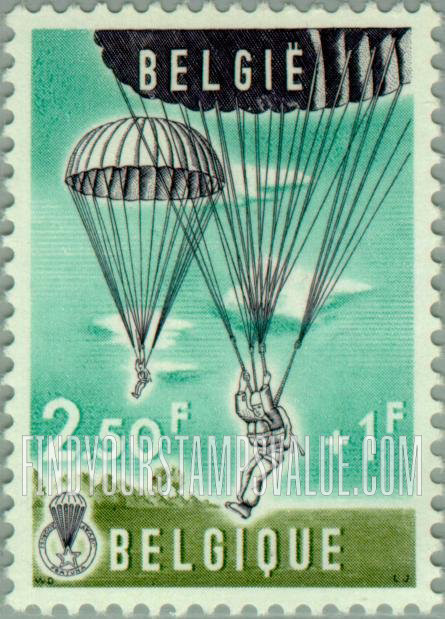 FindYourStampsValue: Semi-Postal: Parachutists coming in for landing