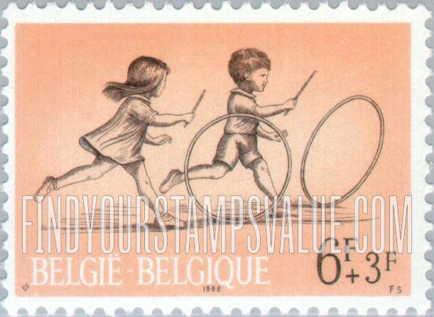 FindYourStampsValue: Semi-Postal: Girl and boy rolling hoops
