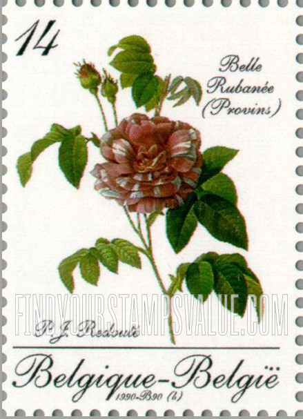 FindYourStampsValue: Collecting Promotion, Various flowers from Sixty Roses for a Queen, by P.J. Redoute (1759-1840): Belle Rubaree