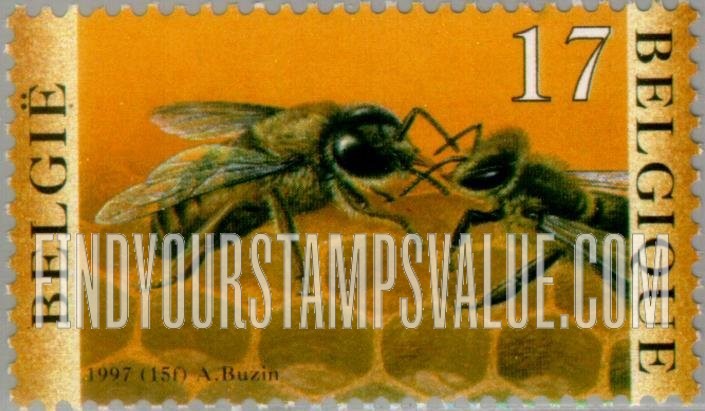 FindYourStampsValue: Bees and Apiculture: Two bees on honeycomb