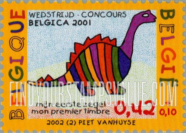 FindYourStampsValue: Semi-Postal: Winning Drawing in Belgica 2001 Children’s Stamp Design Contest