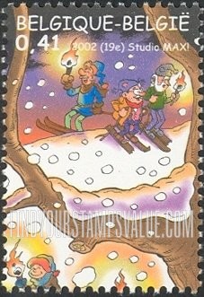 FindYourStampsValue: Christmas: Skiers with torches