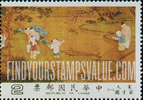 FindYourStampsValue: One Hundred Boys, Sung Dynasty scroll: Boys Playing Games  - 一百个男孩 (百子图古画), 宋代: 玩游戏的男孩
