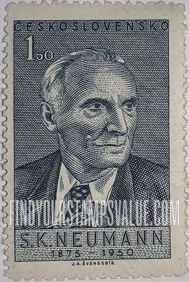 FindYourStampsValue: Stanislav Kostka Neumann (1875-1947), journalist and poet: Portrait Type of 1950