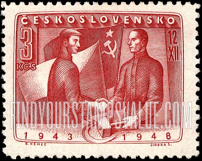 FindYourStampsValue: Czechoslovak and Russian Workmen Shaking Hands