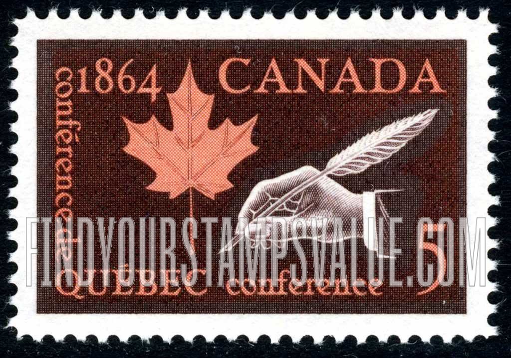 FindYourStampsValue: Maple Leaf and Hand Holding Quill Pen