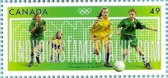 FindYourStampsValue: 2004 Summer Olympics, Athens: Soccer net inscribed “Canada,” girls playing soccer.