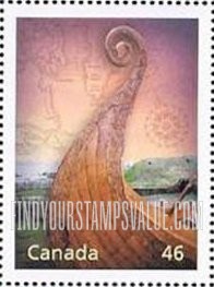 FindYourStampsValue: Canada’s Cultural Fabric: Norse boat, L’Anse aux Meadows