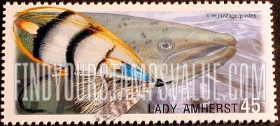 FindYourStampsValue: Fly Fishing in Canada: Lady Amherst, Atlantic salmon.