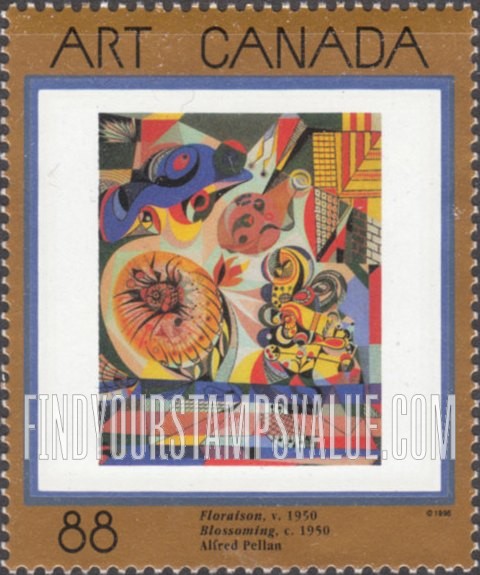 FindYourStampsValue: Art Type of 1988: Floraison, by Alfred Pellan