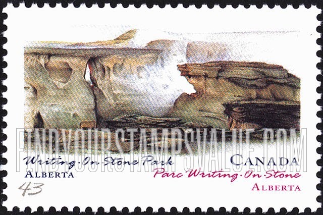 FindYourStampsValue: Canada Day: Provincial and Territorial Parks: Writing-On-Stone, Alberta.