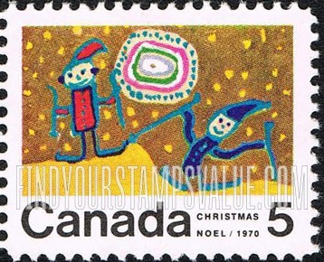 FindYourStampsValue: Christmas: Children Skiing