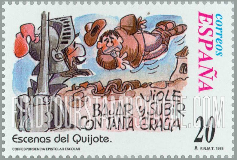 FindYourStampsValue: Letter Writing, Scenes from “Don Quixote”: “Viole bajar y subir con tanta gracia”