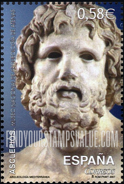 FindYourStampsValue: Statues of Asclepius, Greek God of Medicine: Statue from National Archaeological Museum, Athens