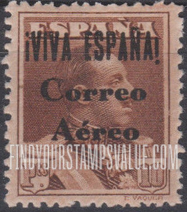 FindYourStampsValue: Revolutionary Overprints, Nationalist (Revolutionary) Forces, Burgos Air Post: King Alfonso XIII