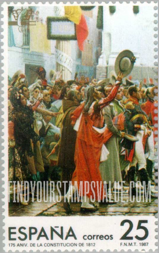 FindYourStampsValue: Constitution of Cadiz, 175th Anniversary: The Promulgation of 1812, by Salvador Viniegra
