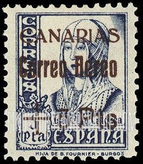 FindYourStampsValue: Revolutionary Overprints, Nationalist (Revolutionary) Forces, Canary Islands Air Post, Use via the Lufthansa Service: Isabella I