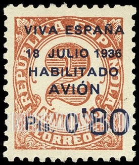 FindYourStampsValue: Revolutionary Overprints, Nationalist (Revolutionary) Forces, Canary Islands Air Post, Use via the Lufthansa Service: Numeral