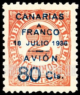 FindYourStampsValue: Revolutionary Overprints, Nationalist (Revolutionary) Forces, Canary Islands Air Post, Use via the Lufthansa Service: Numeral