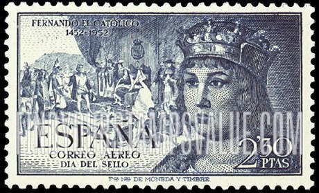 FindYourStampsValue: Air Post: Ferdinand the Catholic and Columbus Presenting Natives