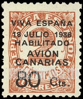 FindYourStampsValue: Revolutionary Overprints, Nationalist (Revolutionary) Forces, Canary Islands Air Post, Use via the Lufthansa Service: Numeral