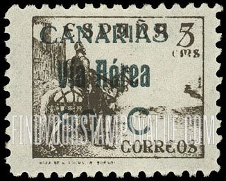 FindYourStampsValue: Revolutionary Overprints, Nationalist (Revolutionary) Forces, Canary Islands Air Post, Use via the Lufthansa Service: “El Cid”