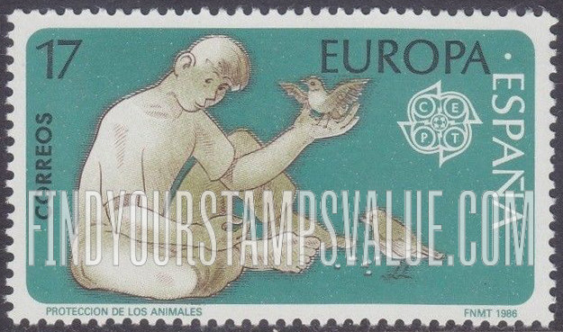 FindYourStampsValue: Europa 1986: Youth feeding birds