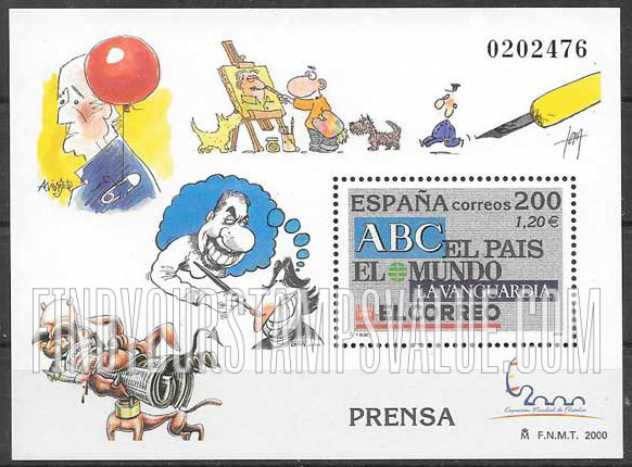 FindYourStampsValue: España 2000 International Philatelic Exhibition, Newspaper mastheads: Illustration reduced
