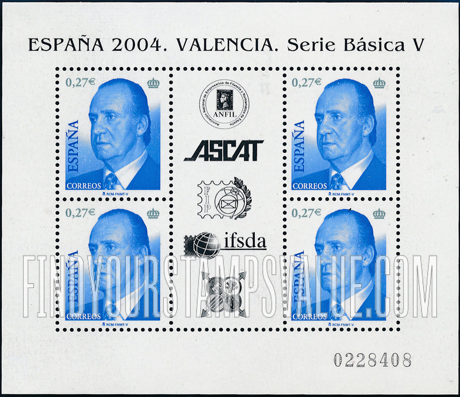 FindYourStampsValue: King Juan Carlos Type of 2001 With Euro Denominations Only