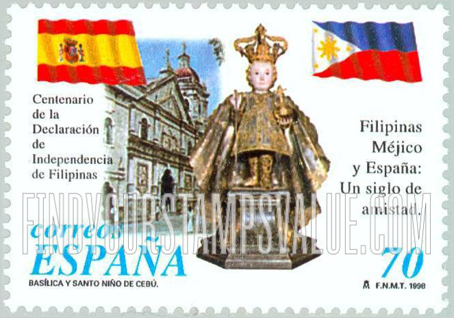 FindYourStampsValue: Philippine Independence, Centenary: Spanish flag, Basilica of Cebu, Holy Child of Cebu, Philippine flag