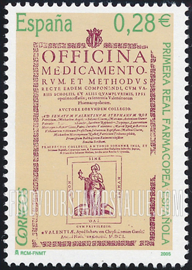 FindYourStampsValue: First Royal Spanish Pharmacopoeia, 500th Anniversary