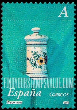 FindYourStampsValue: Ceramics in Paintings by Antonio Miguel González: Jar with flower design and lid