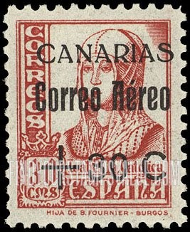 FindYourStampsValue: Revolutionary Overprints, Nationalist (Revolutionary) Forces, Canary Islands Air Post, Use via the Lufthansa Service: Isabella I