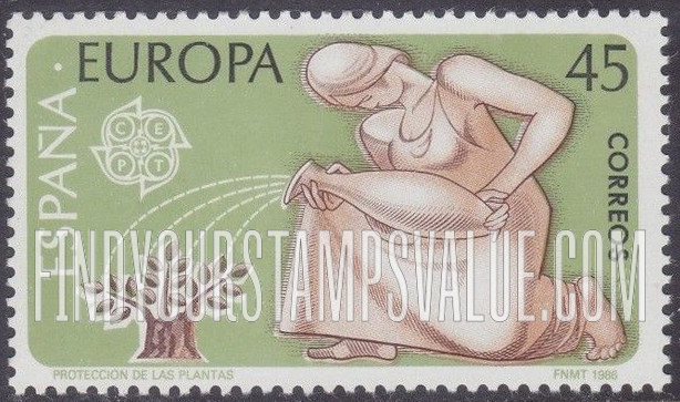 FindYourStampsValue: Europa 1986: Girl watering tree