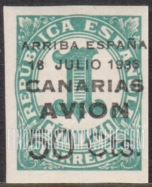 FindYourStampsValue: Revolutionary Overprints, Nationalist (Revolutionary) Forces, Canary Islands Air Post, Use via the Lufthansa Service: Numeral
