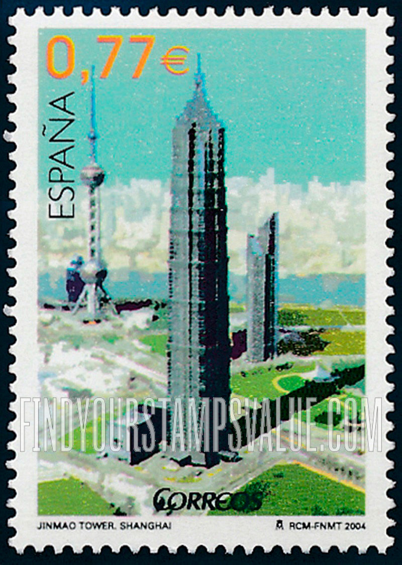 FindYourStampsValue: Buildings in China and Spain: Jinmao Tower, Shanghai