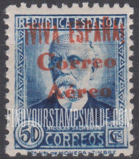FindYourStampsValue: Revolutionary Overprints, Nationalist (Revolutionary) Forces, Burgos Air Post: Nicolás Salmerón