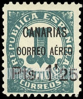 FindYourStampsValue: Revolutionary Overprints, Nationalist (Revolutionary) Forces, Canary Islands Air Post, Use via the Lufthansa Service: Numeral