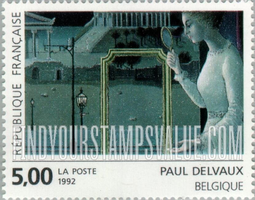 FindYourStampsValue: Contemporary Art: Le Rendezvous d’Ephese, by Paul Delvaux, Belgium