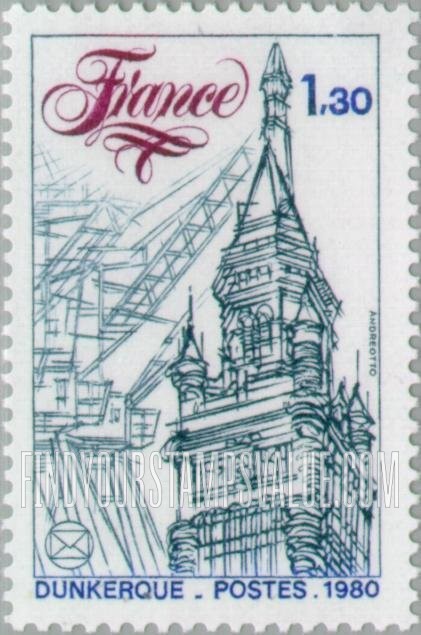 FindYourStampsValue: Cranes, Town Hall Tower, Dunkirk
