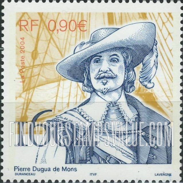 FindYourStampsValue: Pierre Dugua de Mons, Leader of First French Settlement in Acadia, and Ship