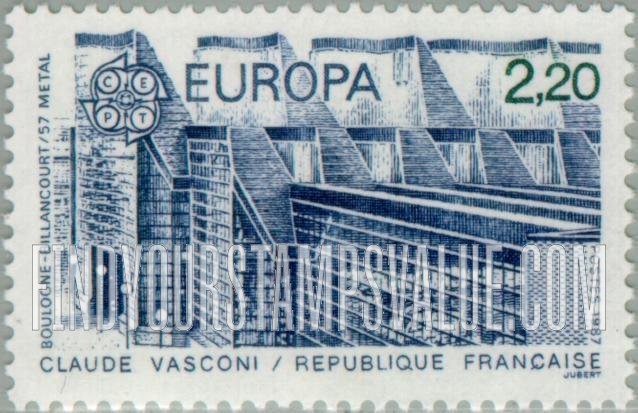 FindYourStampsValue: Europa 1987: Metal factory at Boulogne-Billancourt, by architect Claude Vasconi